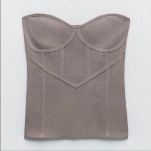 Zara Taupe Strapless Knit Corset Bustier